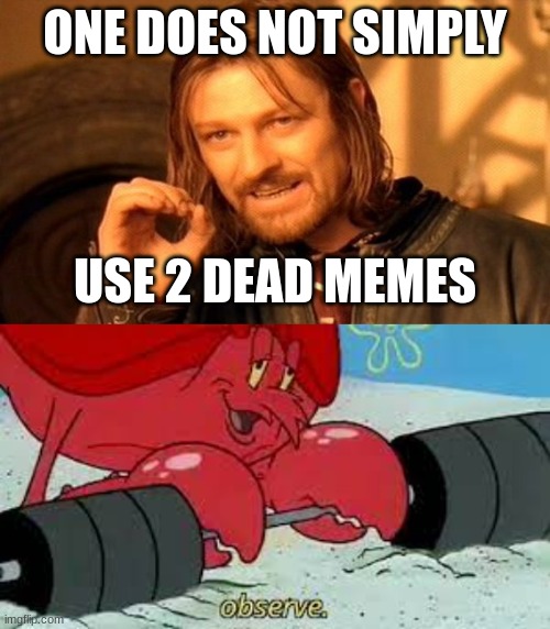 ONE DOES NOT SIMPLY; USE 2 DEAD MEMES | image tagged in memes,one does not simply | made w/ Imgflip meme maker