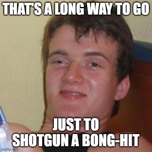 High/Drunk guy | THAT'S A LONG WAY TO GO JUST TO SHOTGUN A BONG-HIT | image tagged in high/drunk guy | made w/ Imgflip meme maker