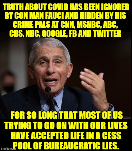 Why telling the truth about this dog-torturing liar is crucial | TRUTH ABOUT COVID HAS BEEN IGNORED
BY CON MAN FAUCI AND HIDDEN BY HIS 
CRIME PALS AT CNN, MSNBC, ABC, 
CBS, NBC, GOOGLE, FB AND TWITTER FOR  | image tagged in vince vance,tony fauci,msm,lame stream media,memes,liar | made w/ Imgflip meme maker