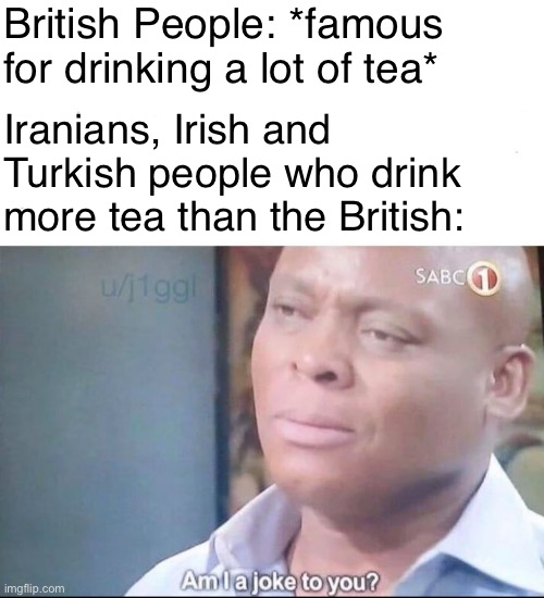 am I a joke to you |  British People: *famous for drinking a lot of tea*; Iranians, Irish and Turkish people who drink more tea than the British: | image tagged in am i a joke to you,british,irish,turkish,memes,funny | made w/ Imgflip meme maker