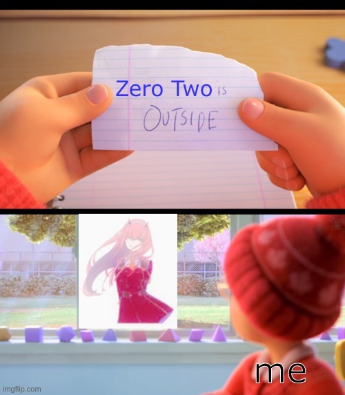 uploaded this temp | Zero Two; me | image tagged in x is outside | made w/ Imgflip meme maker
