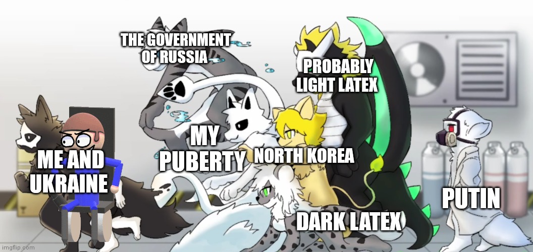 Probably what could happen in the future | THE GOVERNMENT OF RUSSIA; PROBABLY LIGHT LATEX; MY PUBERTY; NORTH KOREA; ME AND UKRAINE; PUTIN; DARK LATEX | image tagged in changed human chase | made w/ Imgflip meme maker