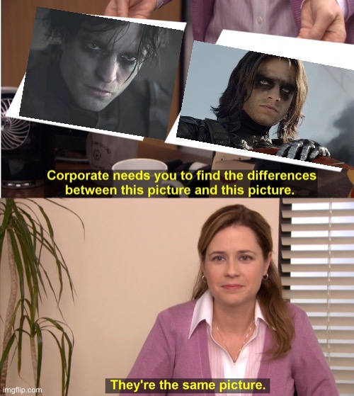 Bruce Wayne and Bucky Barnes | image tagged in memes,they're the same picture,batman,winter soldier,eye makeup,they look like raccoons | made w/ Imgflip meme maker