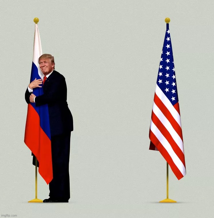 Trump hugs Russian flag | image tagged in trump hugs russian flag | made w/ Imgflip meme maker
