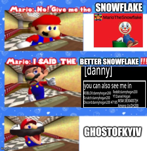 Give me the | SNOWFLAKE; BETTER SNOWFLAKE; GHOSTOFKYIV | image tagged in give me the | made w/ Imgflip meme maker