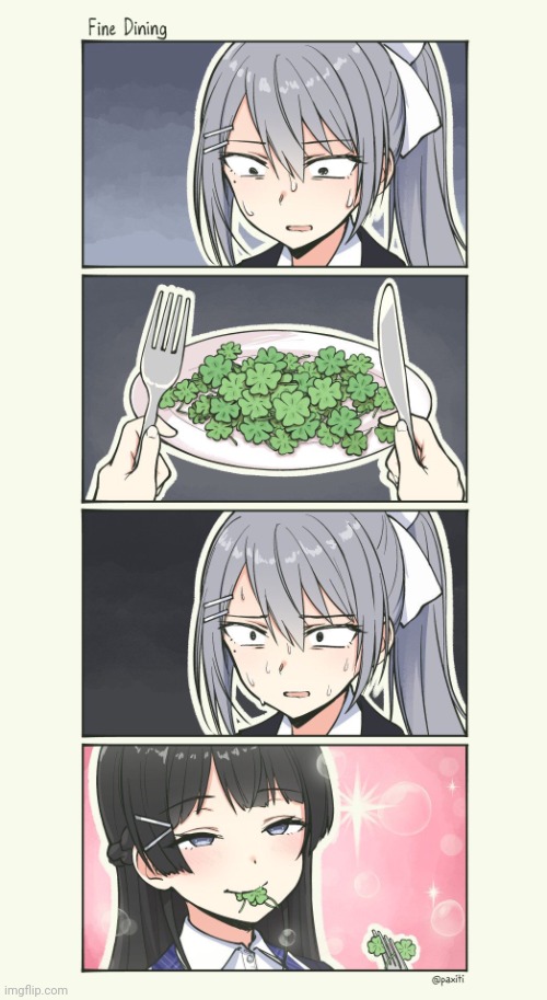 What will you do on St Patrick's Day? | image tagged in eating clovers,manga,funny | made w/ Imgflip meme maker