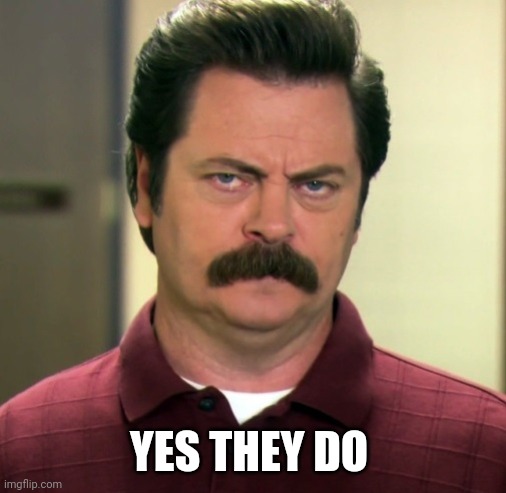 Ron Swanson | YES THEY DO | image tagged in ron swanson | made w/ Imgflip meme maker