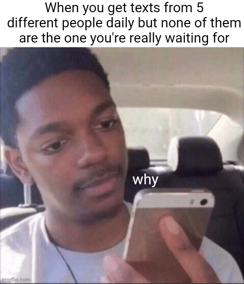Disappointed | When you get texts from 5 different people daily but none of them are the one you're really waiting for; why | image tagged in fun | made w/ Imgflip meme maker