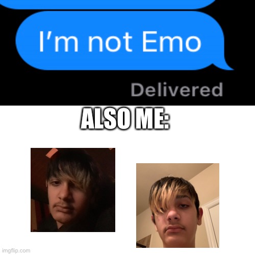 Emo Meme (+ face reveal* | ALSO ME: | image tagged in memes,blank transparent square | made w/ Imgflip meme maker