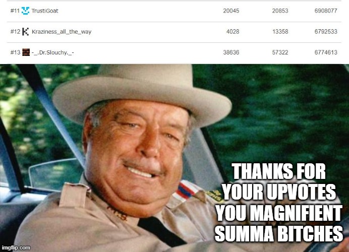 This is Why Upvotes Matter | THANKS FOR YOUR UPVOTES YOU MAGNIFIENT SUMMA BITCHES | image tagged in smokey and the bandit 1 | made w/ Imgflip meme maker