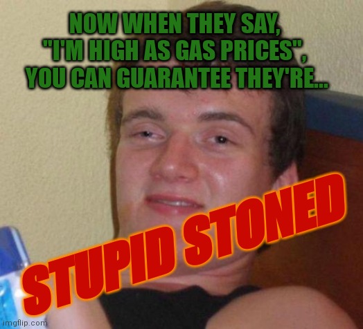 stoned guy | NOW WHEN THEY SAY, 
"I'M HIGH AS GAS PRICES", 
YOU CAN GUARANTEE THEY'RE... STUPID STONED | image tagged in stoned guy | made w/ Imgflip meme maker