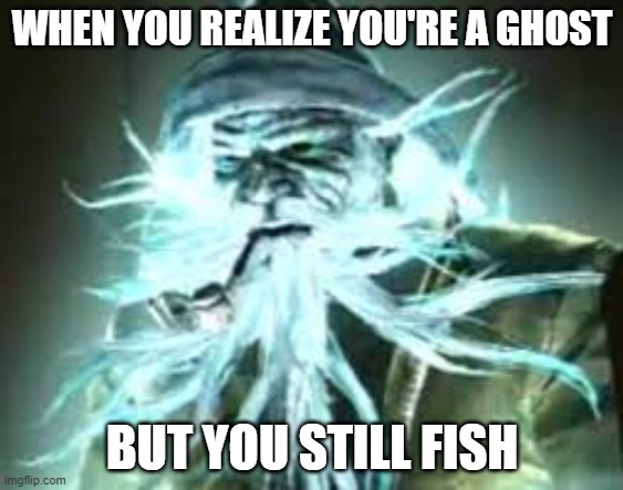 When you are a ghost | WHEN YOU REALIZE YOU'RE A GHOST; BUT YOU STILL FISH | image tagged in when you | made w/ Imgflip meme maker