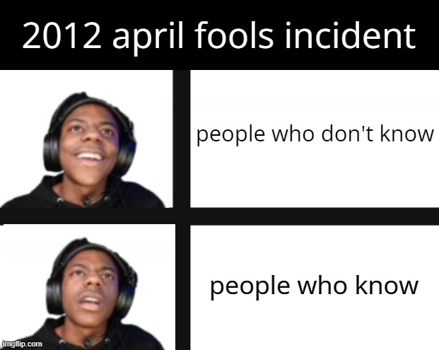 People who know vs people who know (no hate or i will flag your hate comments) | 2012 april fools incident; people who don't know; people who know | image tagged in ishowspeed disappointment swapped,talking ben ishowspeed,memes,no hating | made w/ Imgflip meme maker