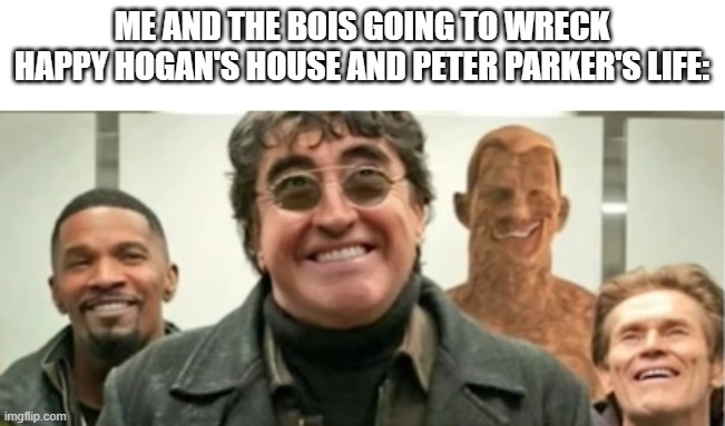 ME AND THE BOIS GOING TO WRECK HAPPY HOGAN'S HOUSE AND PETER PARKER'S LIFE: | image tagged in me and the boys | made w/ Imgflip meme maker
