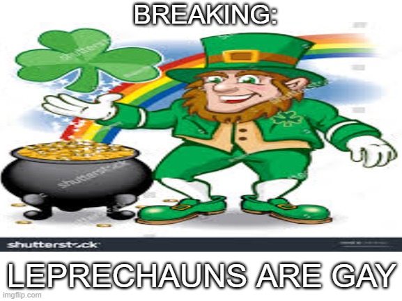 BREAKING:; LEPRECHAUNS ARE GAY | image tagged in leprechaun | made w/ Imgflip meme maker