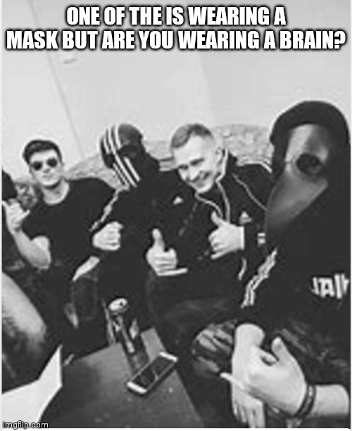 Me and the Boys | ONE OF THE IS WEARING A MASK BUT ARE YOU WEARING A BRAIN? | image tagged in me and the boys | made w/ Imgflip meme maker