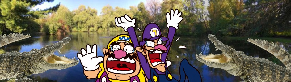 Wario and Waluigi dies in a pond of Saltwater Crocodiles.mp3 | image tagged in wario dies,wario,waluigi,crocodile,animals | made w/ Imgflip meme maker