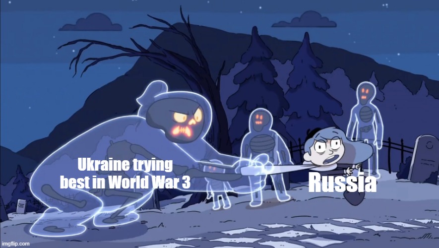 Russian city they are funny | Ukraine trying best in World War 3; Russia | image tagged in ghost vs hilda,memes | made w/ Imgflip meme maker