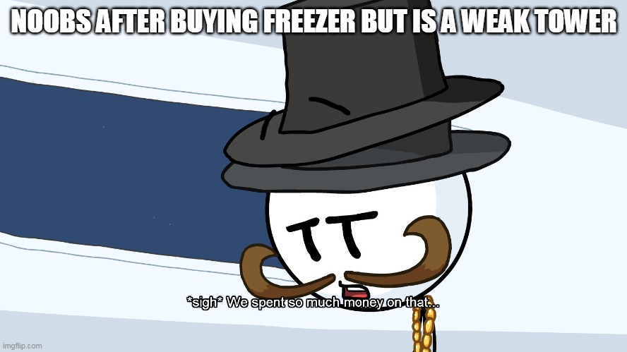 We Spent Much Money On That | NOOBS AFTER BUYING FREEZER BUT IS A WEAK TOWER | image tagged in we spent much money on that | made w/ Imgflip meme maker