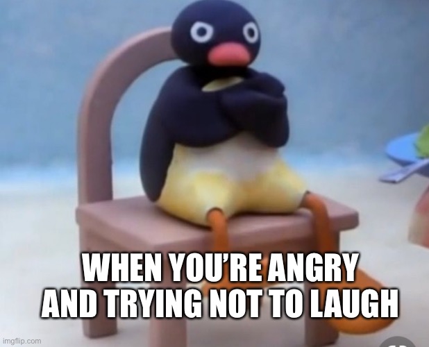 Angry pingu |  WHEN YOU’RE ANGRY AND TRYING NOT TO LAUGH | image tagged in angry pingu | made w/ Imgflip meme maker