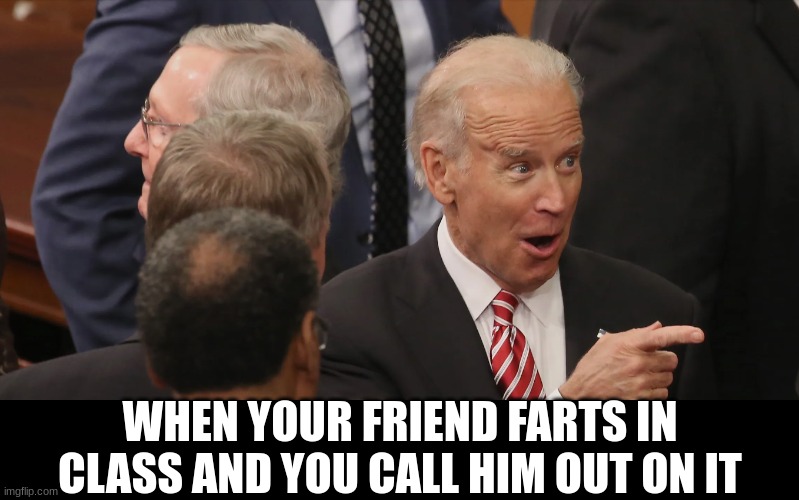 when your friend farts in class | WHEN YOUR FRIEND FARTS IN CLASS AND YOU CALL HIM OUT ON IT | image tagged in biden pointing | made w/ Imgflip meme maker