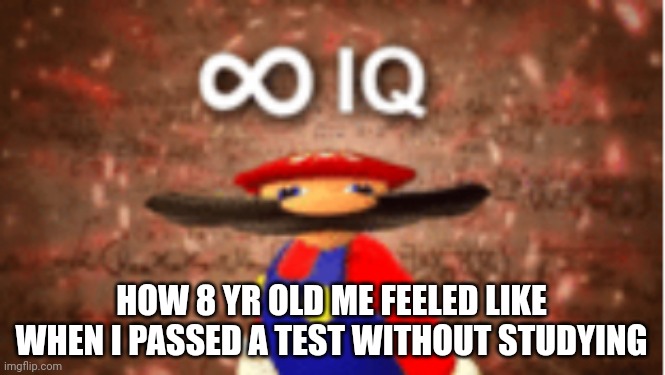 Made a new one cuz old one had a mistake | HOW 8 YR OLD ME FEELED LIKE WHEN I PASSED A TEST WITHOUT STUDYING | image tagged in infinite iq | made w/ Imgflip meme maker