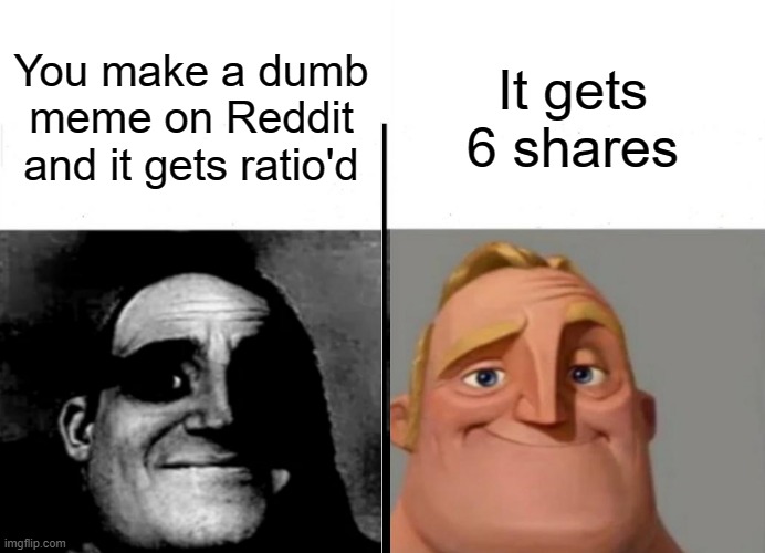 Think positive | It gets 6 shares; You make a dumb meme on Reddit and it gets ratio'd | image tagged in teacher's copy | made w/ Imgflip meme maker