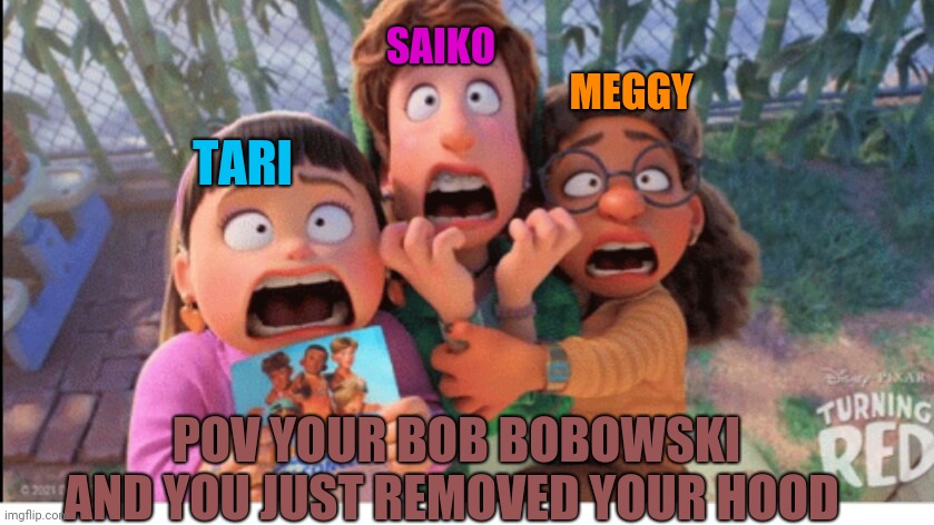 To my headcannon bob looks way more diffrend insite that hood more creature from hell looking | SAIKO; MEGGY; TARI; POV YOUR BOB BOBOWSKI AND YOU JUST REMOVED YOUR HOOD | image tagged in screaming girls,smg4,turning red | made w/ Imgflip meme maker