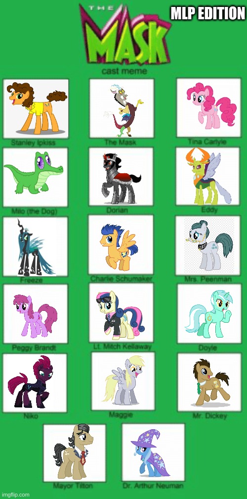 MLP EDITION | image tagged in cast meme,mlp fim,the mask,mlp meme,green,funny | made w/ Imgflip meme maker