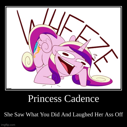image tagged in funny,demotivationals,princess cadence,mlp,meme,wheeze | made w/ Imgflip demotivational maker