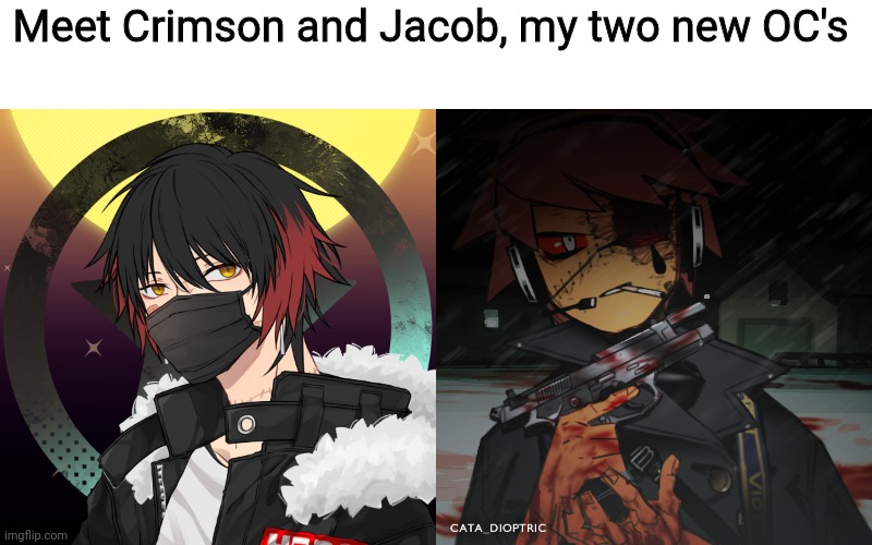 Crimson is the one in charge, and Jacob is Crimson's sidekick | Meet Crimson and Jacob, my two new OC's | image tagged in human,picrew,oc | made w/ Imgflip meme maker