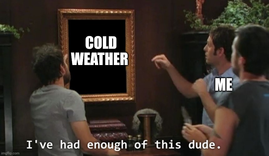 I've had enough of this dude | COLD WEATHER; ME | image tagged in i've had enough of this dude | made w/ Imgflip meme maker