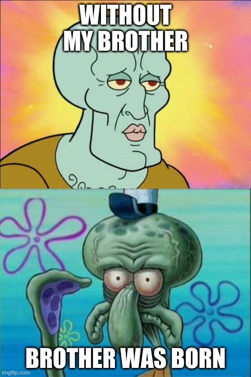 who gets this?? or sister | WITHOUT MY BROTHER; BROTHER WAS BORN | image tagged in memes,squidward | made w/ Imgflip meme maker