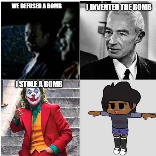 *Committed several war crimes* | WE DEFUSED A BOMB; I INVENTED THE BOMB; I STOLE A BOMB | image tagged in fnf,carol,bomb,4photocringe,ive committed various war crimes,whitty | made w/ Imgflip meme maker