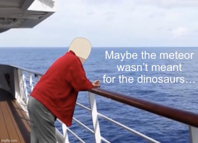 Maybe the meteor wasn’t meant for the dinosaurs | image tagged in maybe the meteor wasn t meant for the dinosaurs | made w/ Imgflip meme maker