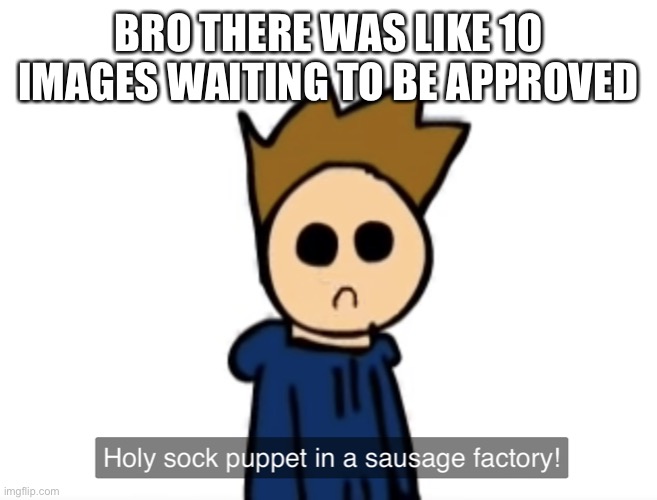 calm down, Soviet | BRO THERE WAS LIKE 10 IMAGES WAITING TO BE APPROVED | image tagged in holy sock puppet in a sausage factory | made w/ Imgflip meme maker
