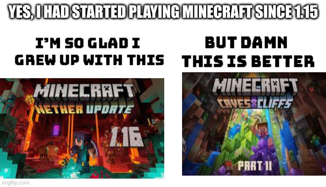 So true | YES, I HAD STARTED PLAYING MINECRAFT SINCE 1.15 | image tagged in minecraft | made w/ Imgflip meme maker