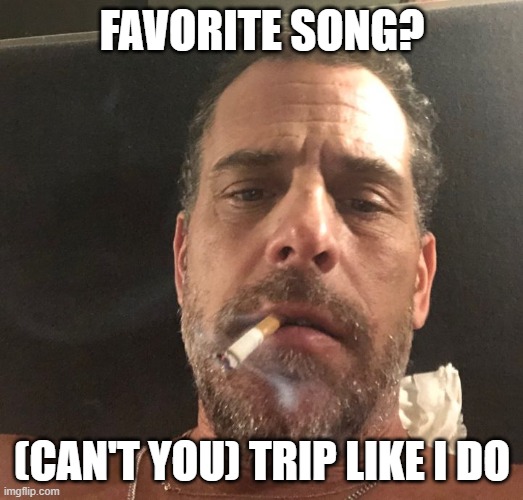 Hunter Biden | FAVORITE SONG? (CAN'T YOU) TRIP LIKE I DO | image tagged in hunter biden | made w/ Imgflip meme maker