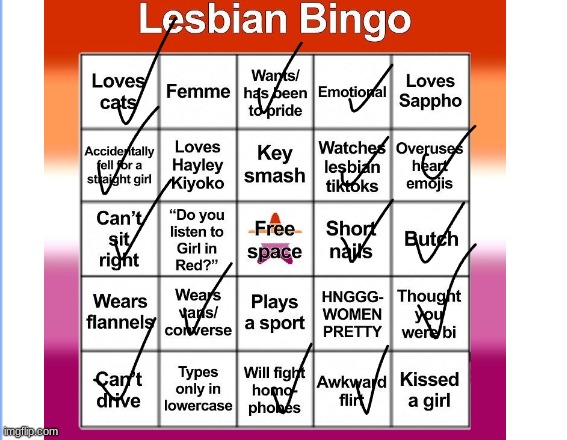 lesbian bingo_saw one of my friends do this | image tagged in lgbtq | made w/ Imgflip meme maker
