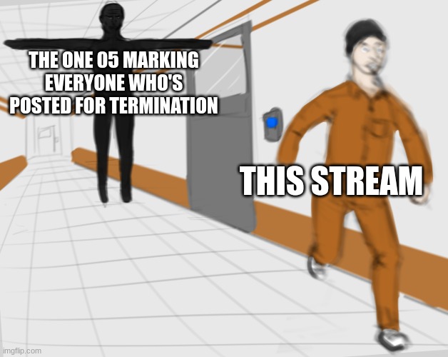 They found us bois | THE ONE 05 MARKING EVERYONE WHO'S POSTED FOR TERMINATION; THIS STREAM | image tagged in scp tpose | made w/ Imgflip meme maker