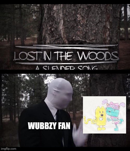 A wubbzy fan hang a picture of wubbzy x daziy | WUBBZY FAN | image tagged in slender man hang a page on a tree,x,wubbzy,fan,memes | made w/ Imgflip meme maker