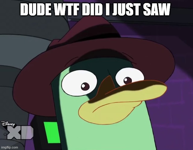 dude | DUDE WTF DID I JUST SAW | image tagged in unsettled perry the platypus,dude wtf | made w/ Imgflip meme maker