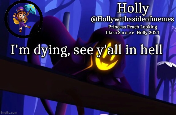 Holly Snatcher Template | I'm dying, see y'all in hell | image tagged in holly snatcher template | made w/ Imgflip meme maker