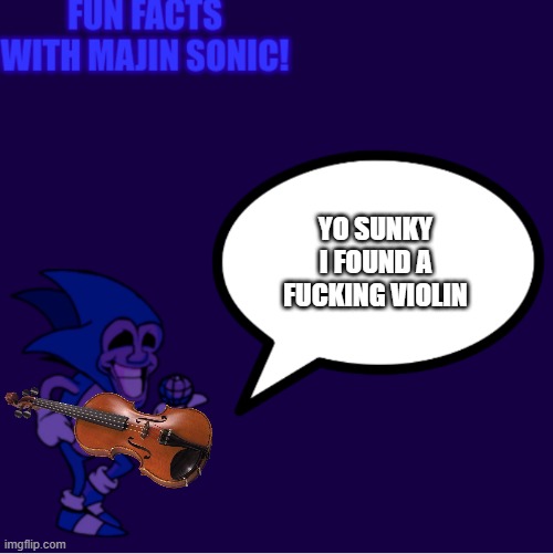 Fun facts with majin sonic! | YO SUNKY I FOUND A FUCKING VIOLIN | image tagged in fun facts with majin sonic | made w/ Imgflip meme maker