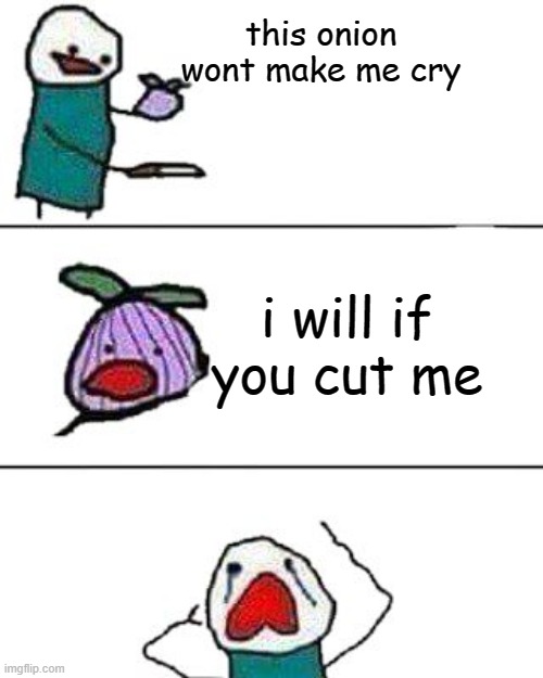 :( | this onion wont make me cry; i will if you cut me | image tagged in this onion won't make me cry | made w/ Imgflip meme maker