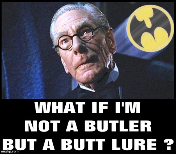 image tagged in batman,butler,butt,alfred,dc,bat signal | made w/ Imgflip meme maker