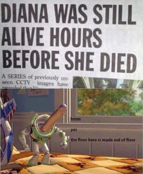 Alive before she died? WOWOWOWOWOWOW! | image tagged in hmm yes the floor here is made out of floor,memes,diana,funny memes,news | made w/ Imgflip meme maker