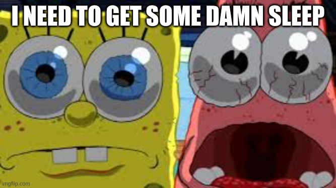 spongebob and patrick staring | I NEED TO GET SOME DAMN SLEEP | image tagged in spongebob and patrick staring | made w/ Imgflip meme maker