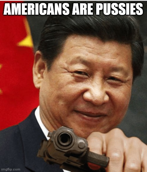 Xi Jinping | AMERICANS ARE PUSSIES | image tagged in xi jinping | made w/ Imgflip meme maker