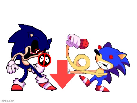 sunky gives BVG Monster Downvote! | image tagged in sunky and sonic exe | made w/ Imgflip meme maker
